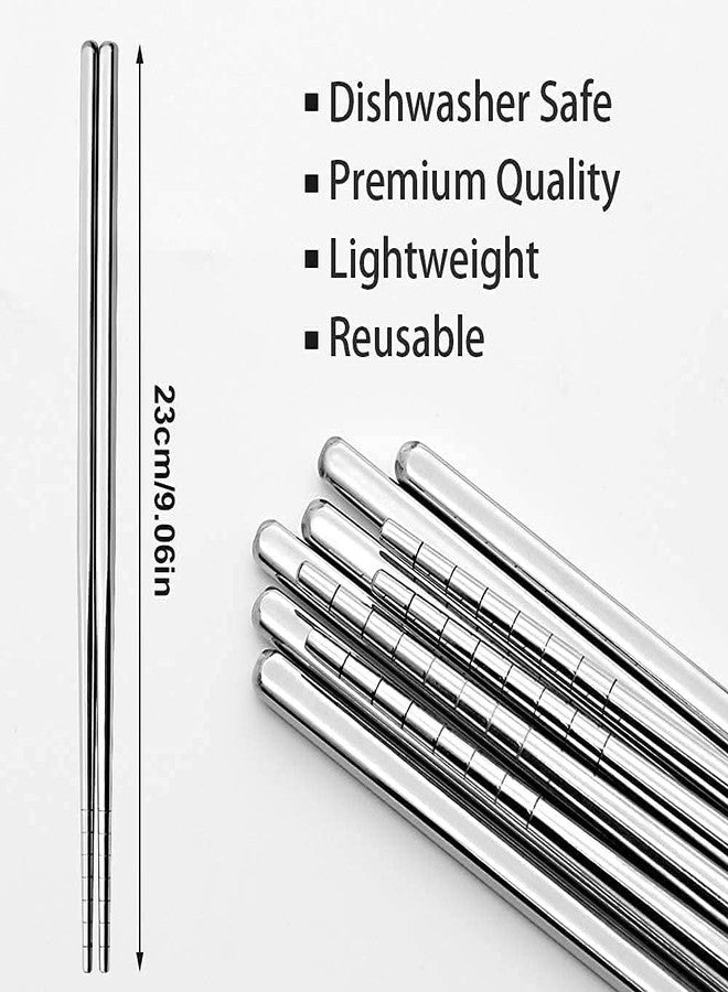 SCHUBERT 5 Pair Stainless Steel Plain Chopsticks Set Reusable Non-Slip Sticks Dinnerware/Tableware Sets - Image 5